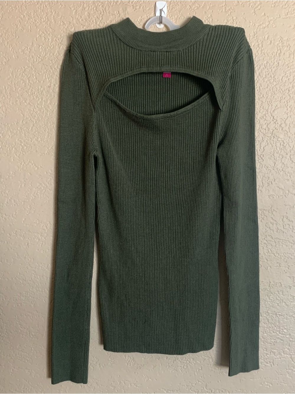 No Boundaries Olive Green Ribbed Long-Sleeve Cutout Top